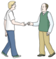 Zwei Menschen treffen sich und geben sich die Hand. 